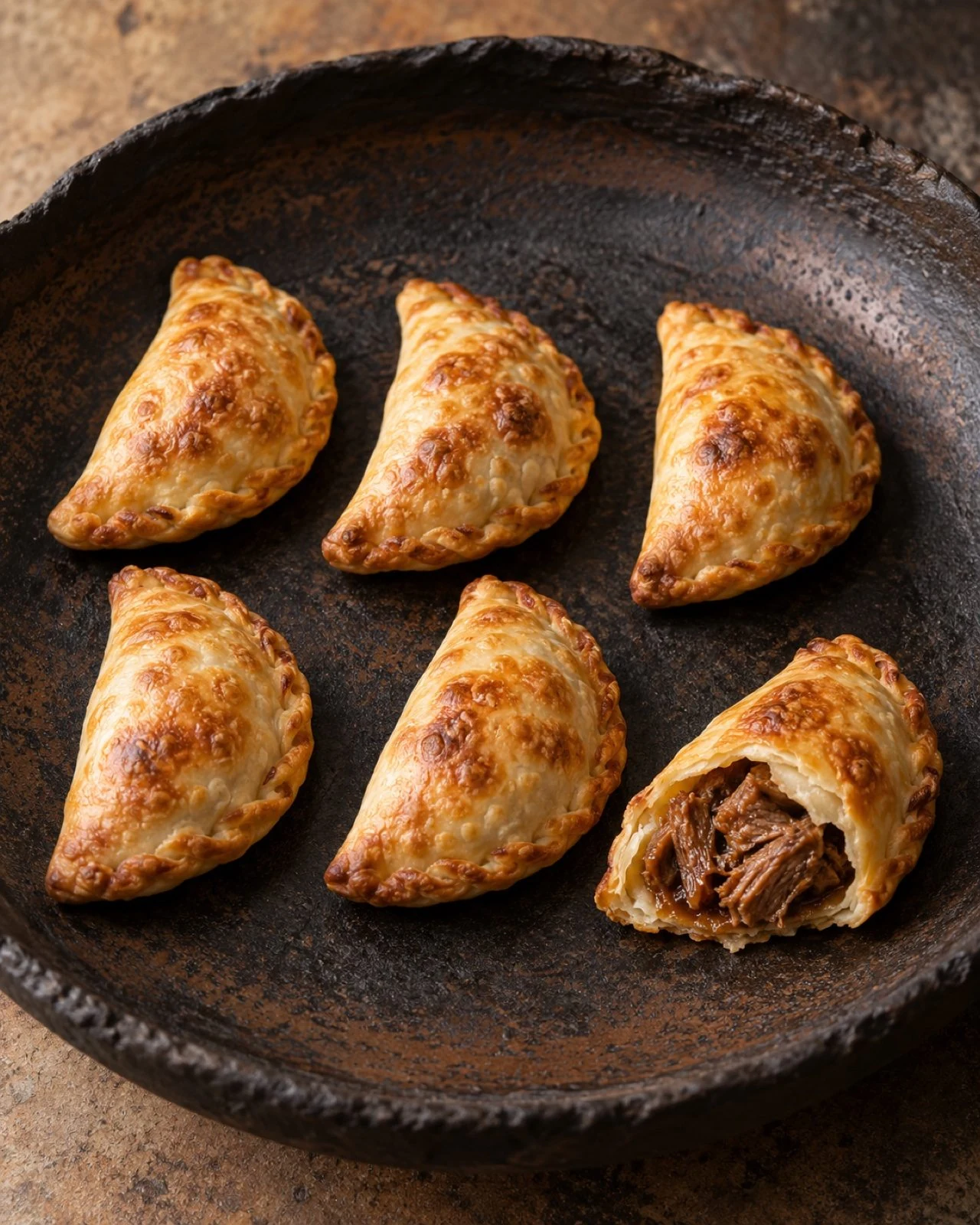 Guanaco empanadas on a clay plate
