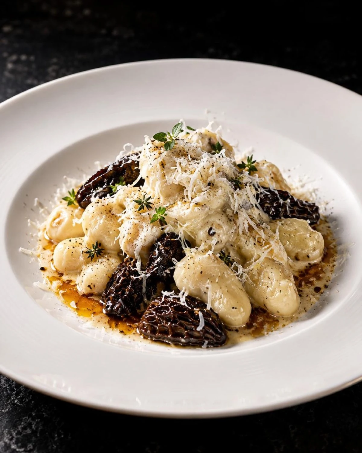 Southern potato gnocchi with morels and sheep cheese